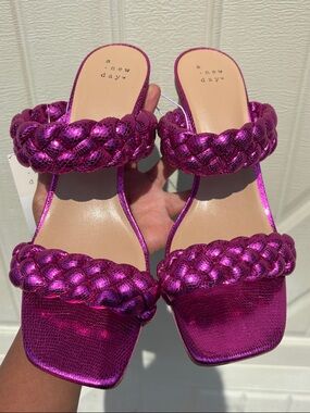 a new day Metallic Fuchsia Braided Double-Strap Heels